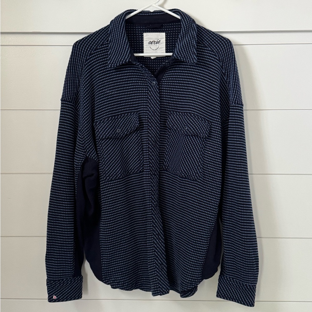 Aerie Navy and White Oversized Striped Shirt, Women’s S